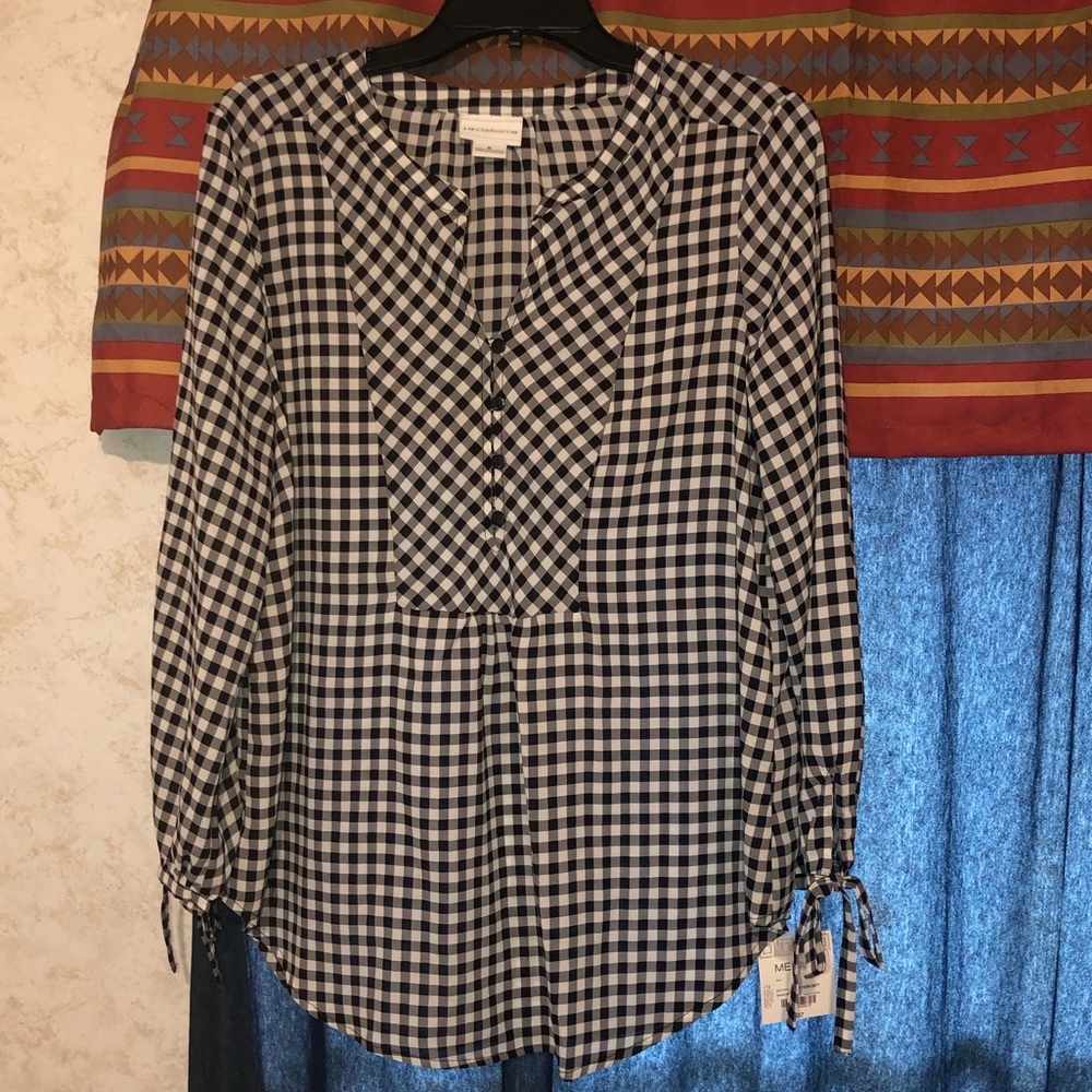 Liz Claiborne Flowy Black/White Gingham Check Top